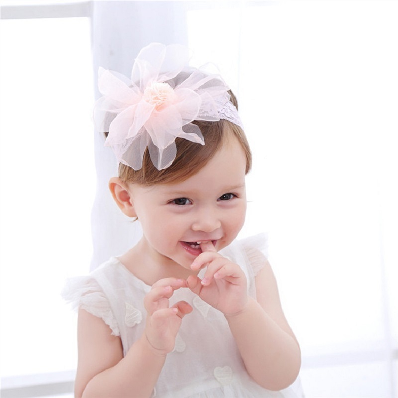 

Flower Mesh Ee Girl Hair Light Pink Children Head Band Baby Accessories, Slivery;white