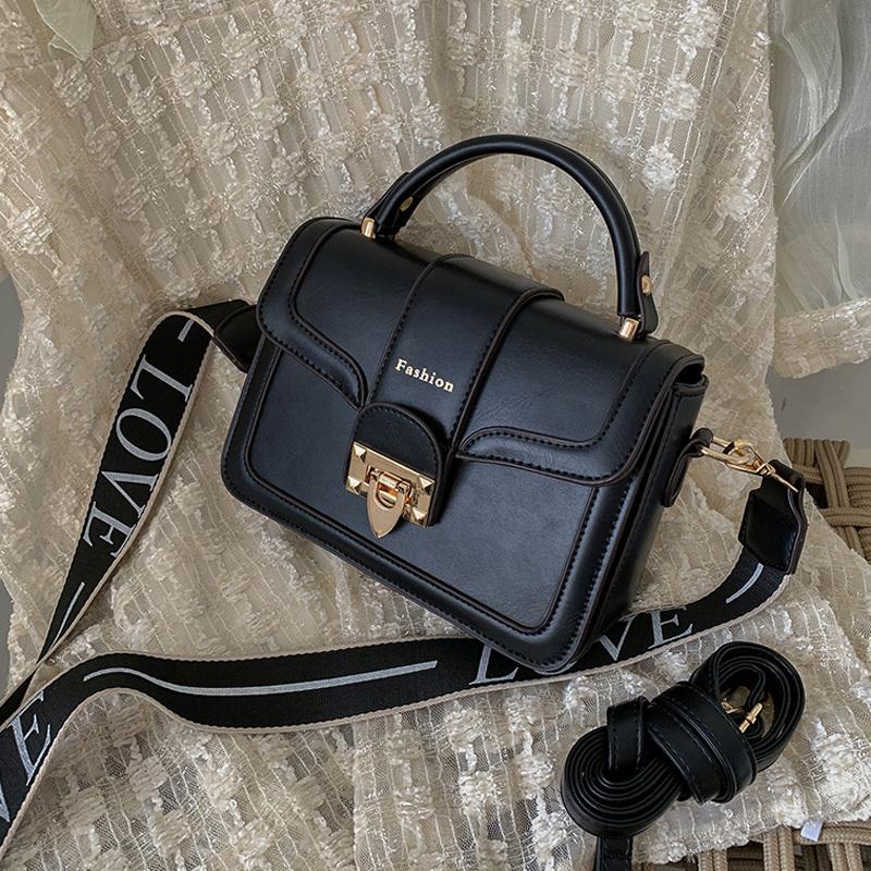 

Small Handbags for Women Flap Square Shoulder Bag 2021 PU Leather Top-Handle Tote Bag Wide Strap Crossbody Bags, Black