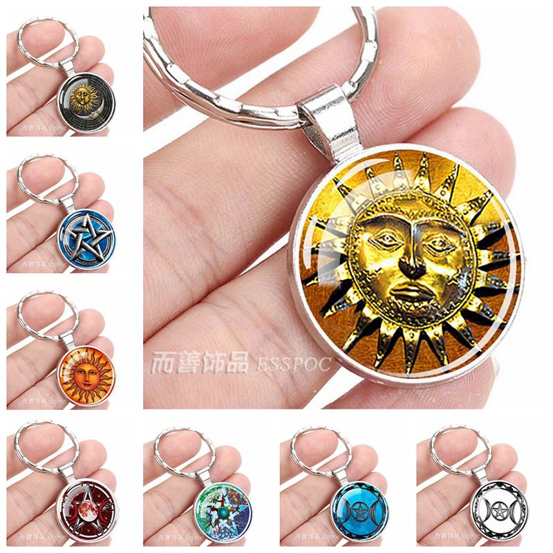 

Keychains Esspoc Medieval Sun Print Keychain Middle Age And Moon Keyrings Charm Women Fashion Jewelry Wholesale Drop