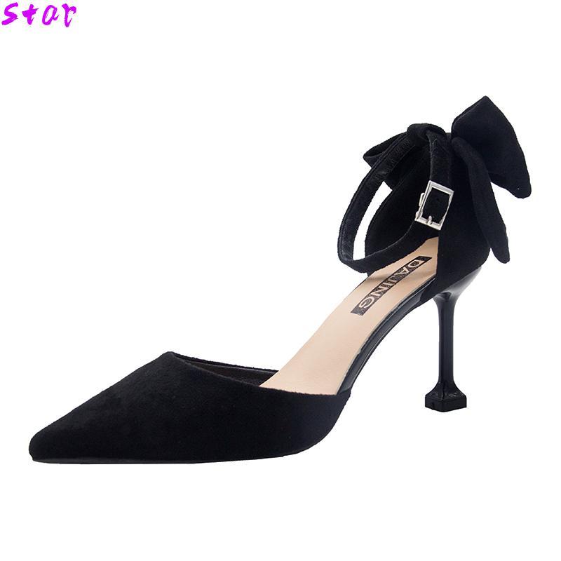 

Women Pointed Toe High Heels Woman Thin Heels Ladies Sexy Pumps Ladies Buckle Strap Female Fashion Bowknot Shoes Women's Shoes, Black