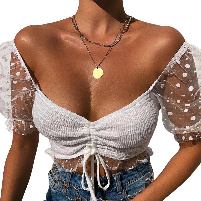 

Women' T-Shirt Tank Tops Bandage Vest Lace Up Thin Summer Square Neck Polka Dot Printed Shirt Bare Navel