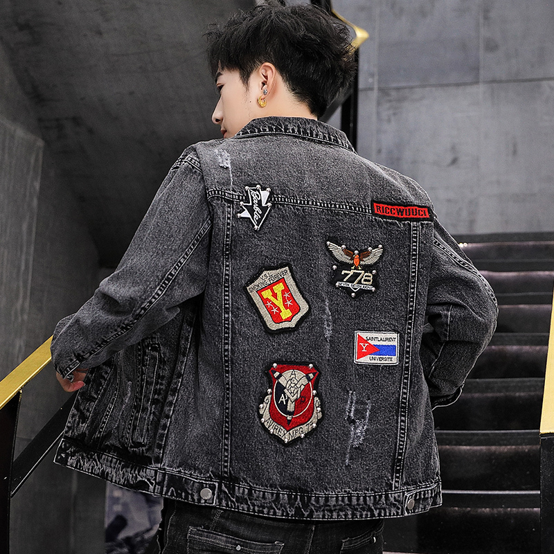 

2021 Men's New Style Personality Popular Embroidery Demin Men Coat Bomber Vintage Jacket Male 1qvs, Blue