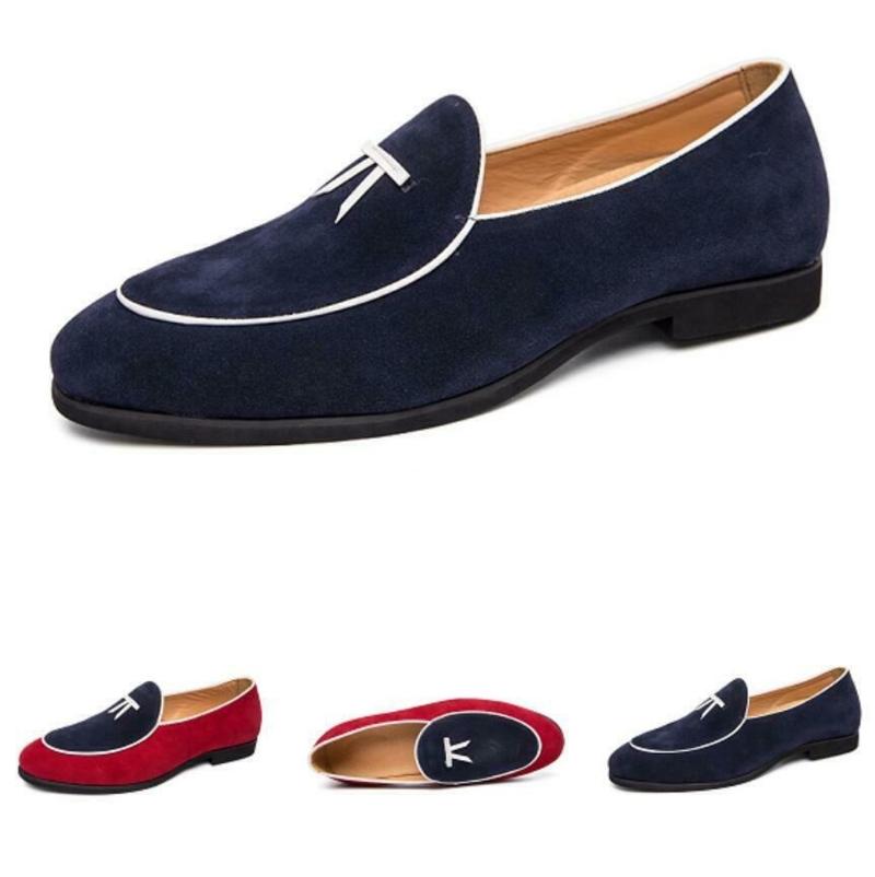 

Dress Shoes Mens Pointy Toe Business Oxfords Loafer Slip On Party Low Top Suede Leather Plus Size 38-48, Blue