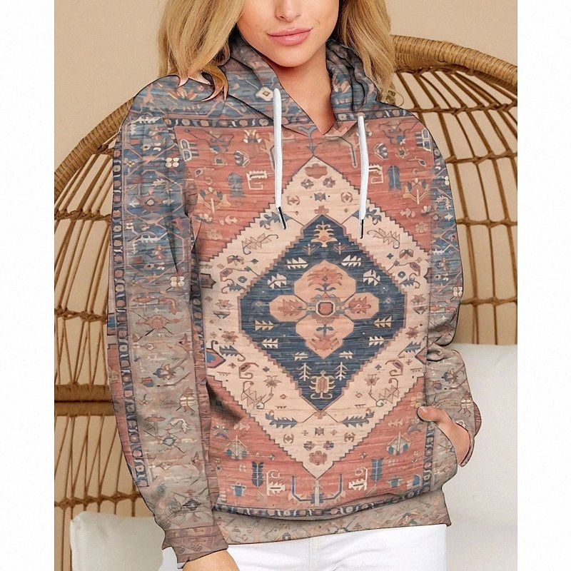 women's Hoodie Sweatshirt Graphic Prints Front Pocket Print Casual Sports 3D Print Ethnic Streetwear Hoodies Sweatshirts Blue Khaki Orange H0qM
