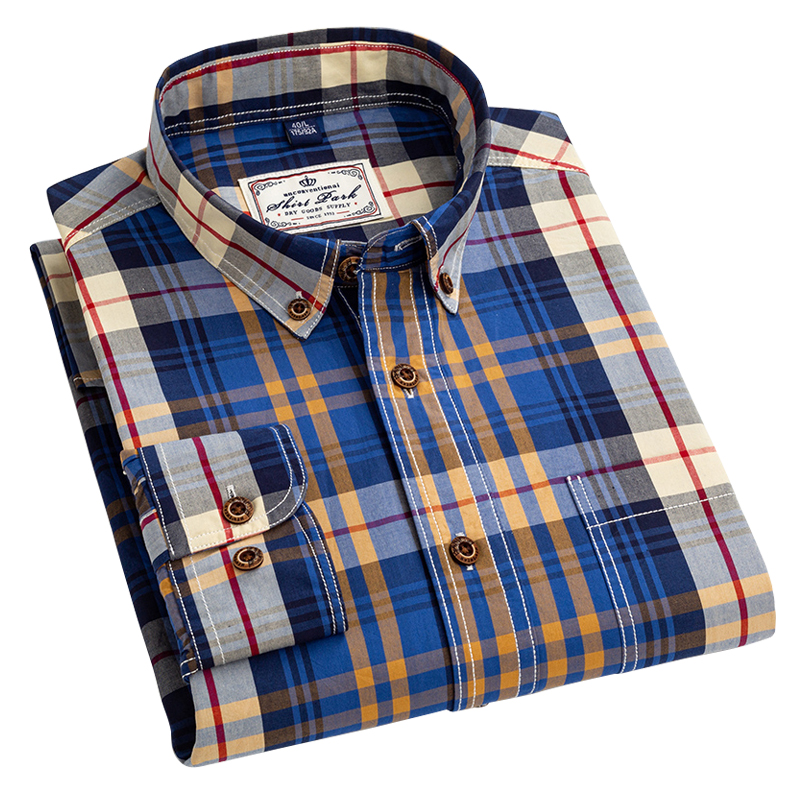 

Aoliwen brand 2021 Mens New 100% Cotton High Quality Printed Plaid Shirt Fashion Mens Long Sleeve Casual Striped Flannel Shirt, 2tf-t0c16-01