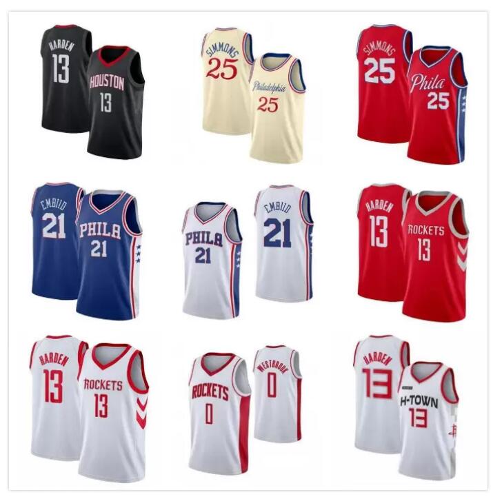 

Men Women youth kids H-TOWN James 13 Harden Russell 0 Westbrook Basketball Stitched Jersey Sitiched Ben 25 Simmons Joel 21 Embiid City Shirt, As shown in illustration