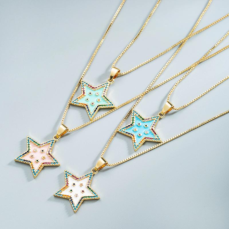 

Pendant Necklaces Multicolor Star Ladies Copper Gold Plated Oil Dropping Fashion Simple Five-pointed Jewelry Gifts Kawaii