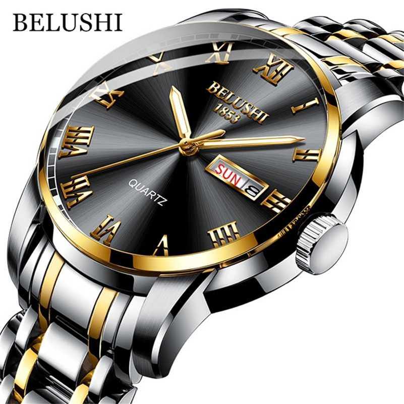 

BELUSHI Top Brand Watch Men Stainless Steel Business Date Clock Waterproof Luminous es Mens Luxury Sport Quartz Wrist 220117, Silver