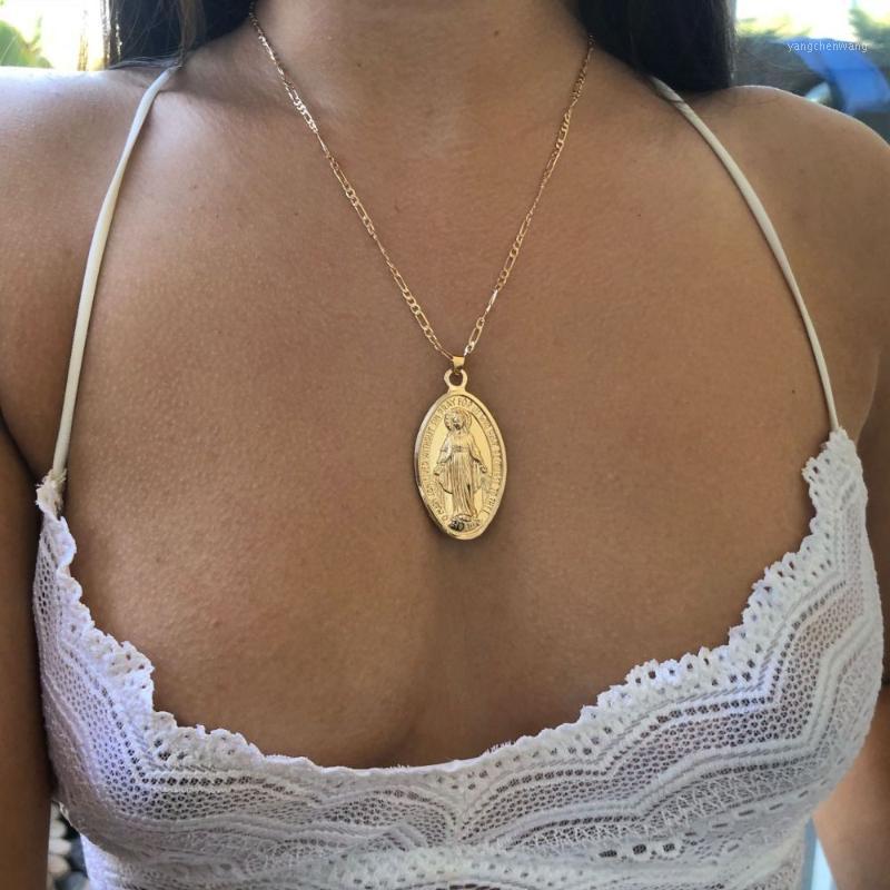 

Religious Gold Plated Virgin Mary Necklace Catholic Christian Pendant Womans Jewelry Chains