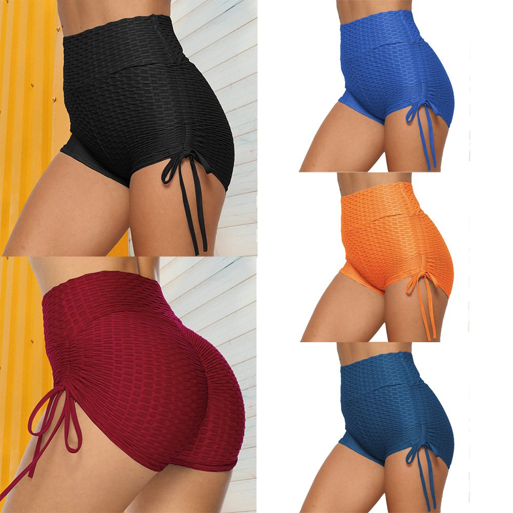 

Womens Sexy Tight Lace-up Shorts Solid Color Bubble Yoga Pants, Black;white