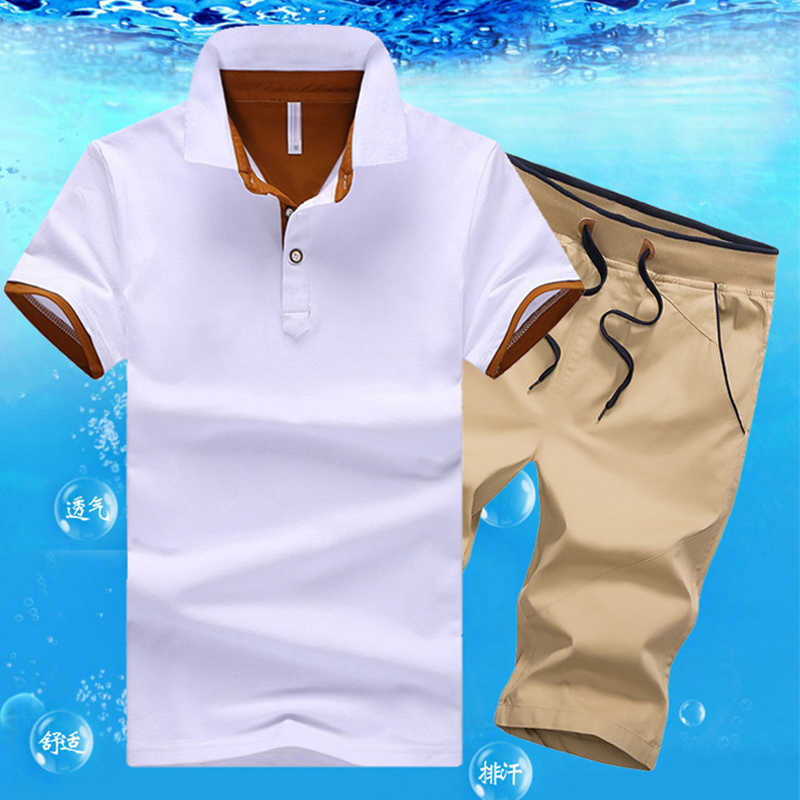 

Track Suit Men Slim Polo T Shirt + Shorts Set Casual Solid Tracksuit + A gift Sexy Men Briefs Male Leisure Suit Sweat Suits Men X0601, Gray