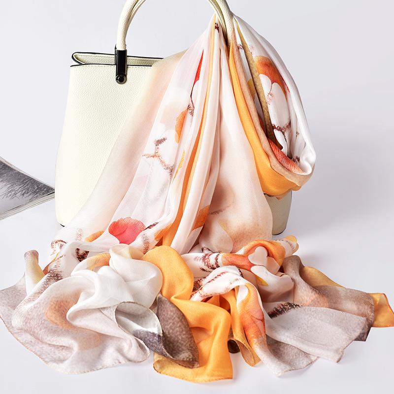 

Scarves 100% Real Silk Scarf For Women Foulard Femme Spring Natural Shawl Wrap Ladies Luxury Print Large Neck