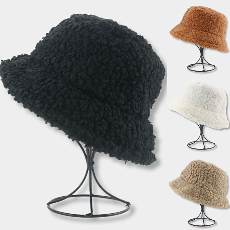 

Berets Hats For Women Bucket Winter Women's Hat Fur Thick Solid Wide Brim Warm Windproof 2021 Gorras Gorro Pescador, White