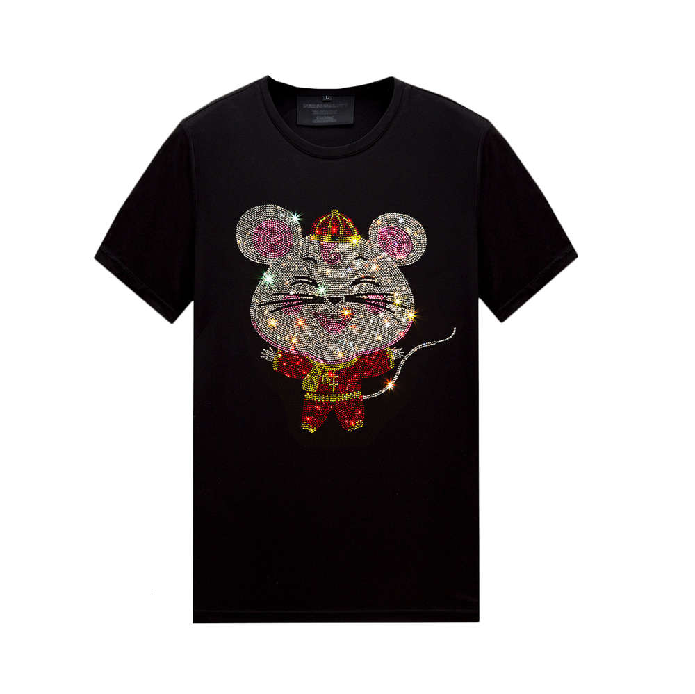 

Summer Casual Mens Black T Shirts Short-sleeved Hot Rhinestone Slim Crew Neck Tops Tee Mercerized Cotton, Multiple Styles, White;black