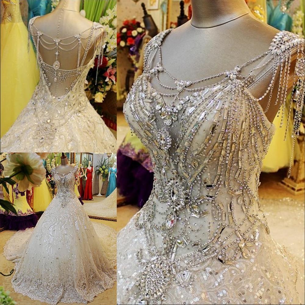 

New Custom Made Crystal Beading Lace Sequins Luxury Wedding Es 2021 Vintage Bridal Gowns Vestidos De Noiva Bak9, Ivory