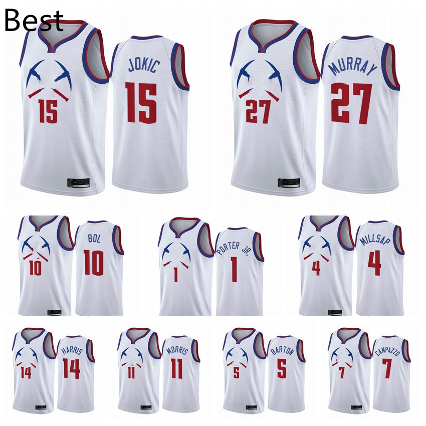 

2020-21 Denver Nuggets Men Nikola Michael Porter Jr. Bol Bol Jokic Jamal Murray Earned Edition White #15 Basketball Jersey, White;black