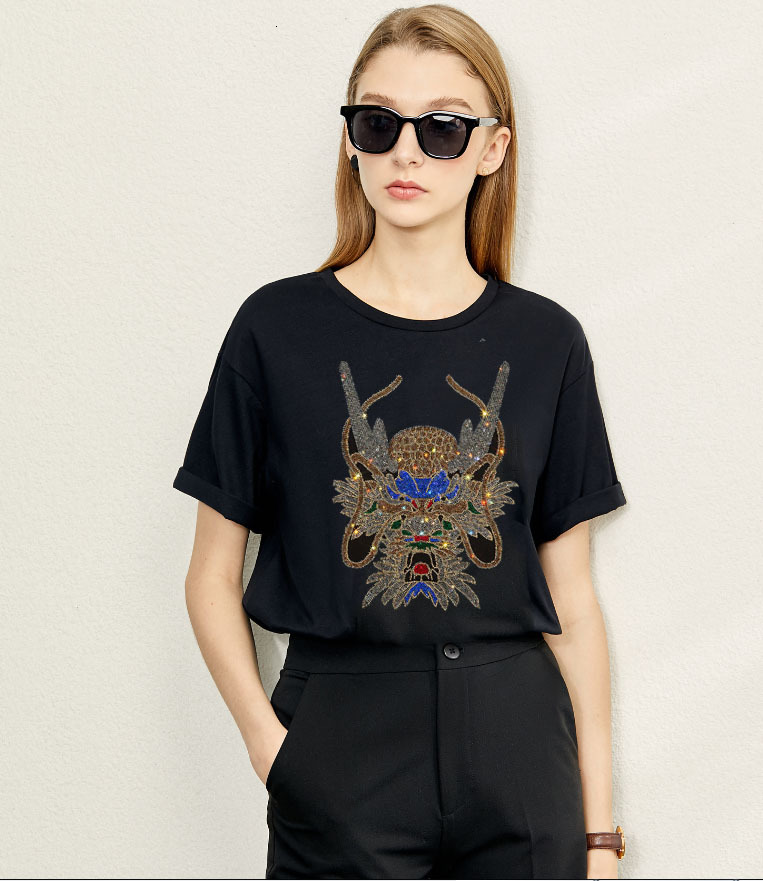 

2021 New Summer Tshirt Hot Drill Loose Tee Short Sleeve Tops Casual T-shirt Women Clothes Jh5j, As shown