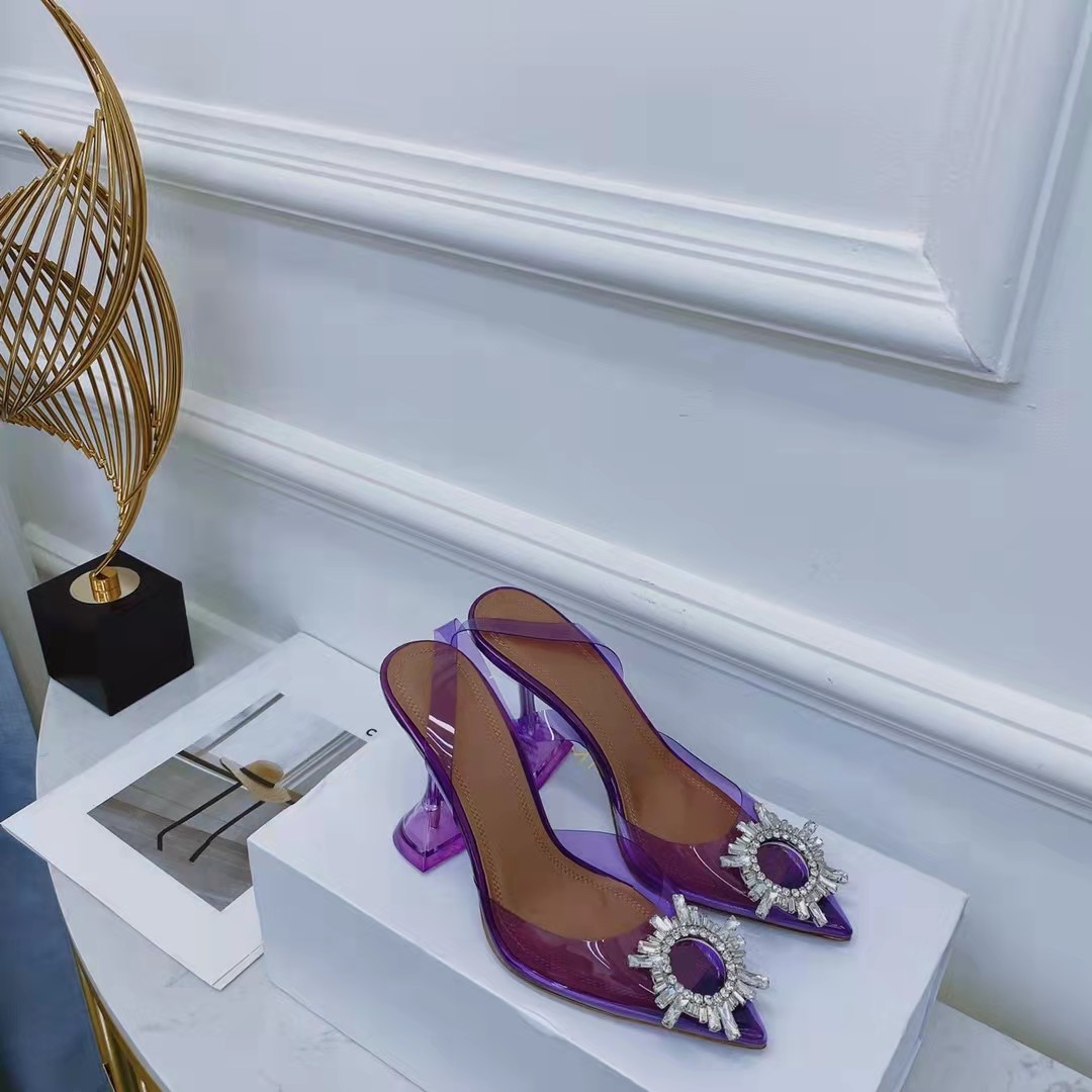 

Fashion Season Shoes Amina Italy Muaddi Glass Begum Pumps Slingback Crystal Embellished Pvc Purple 95 Heel Sandals