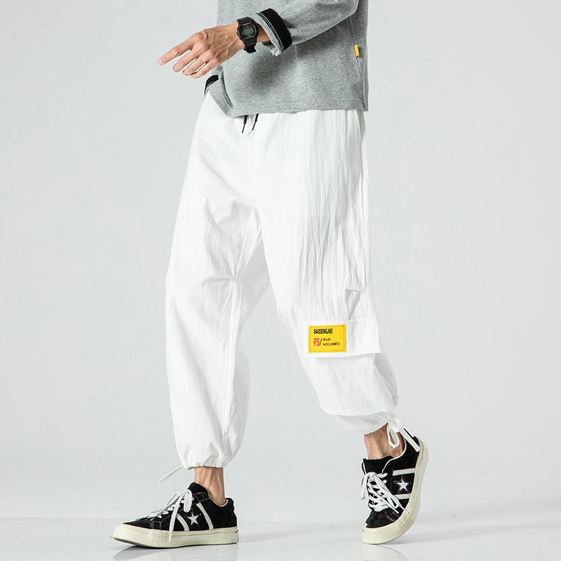 

2021 New Men's Cargo Joggers Comfortable Casual Drawstring for Men Streetwear Loose Man Trouser Trendy Tie Feet Pants Fashion Bkbp, Gray