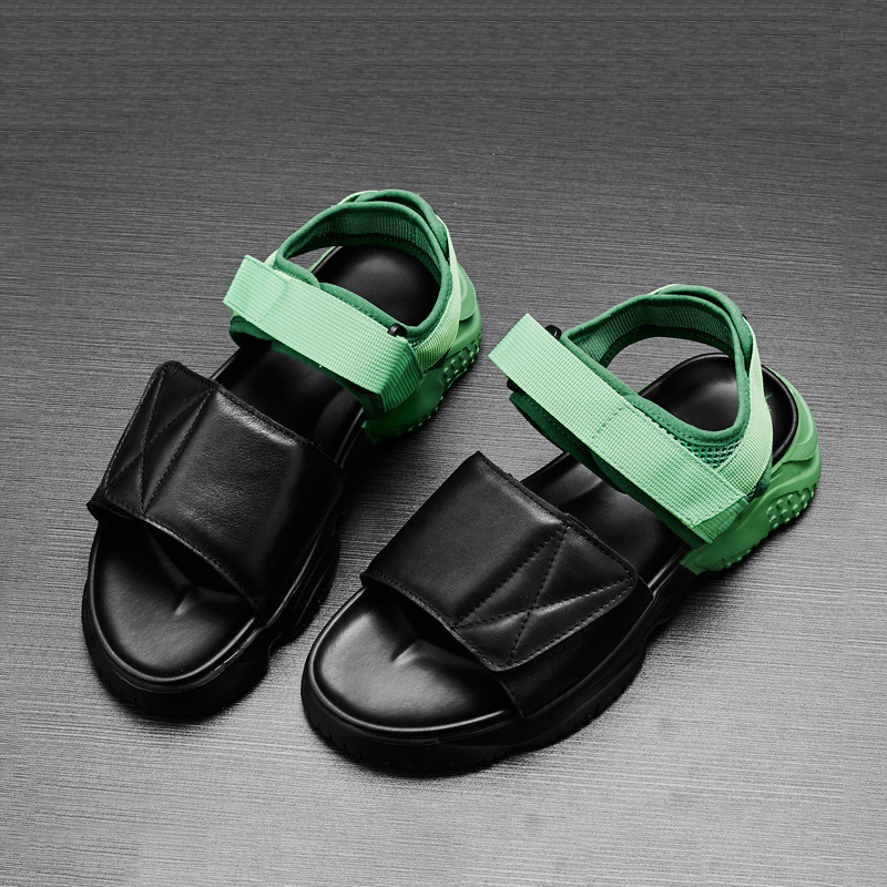 

Slippers Leather sandals men's color matching fashion outdoor summer I88B, 1# shoe box