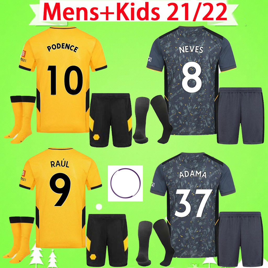 

Adult + Kids Kit with socks 2021 2022 Wolves SEMEDO boys sets Soccer Jerseys RAUL NETO Wolverhampton Mens suit 21 22 Wanderers J.OTTO PODENCE child Football Shirts ADAMA, 21/22 kit