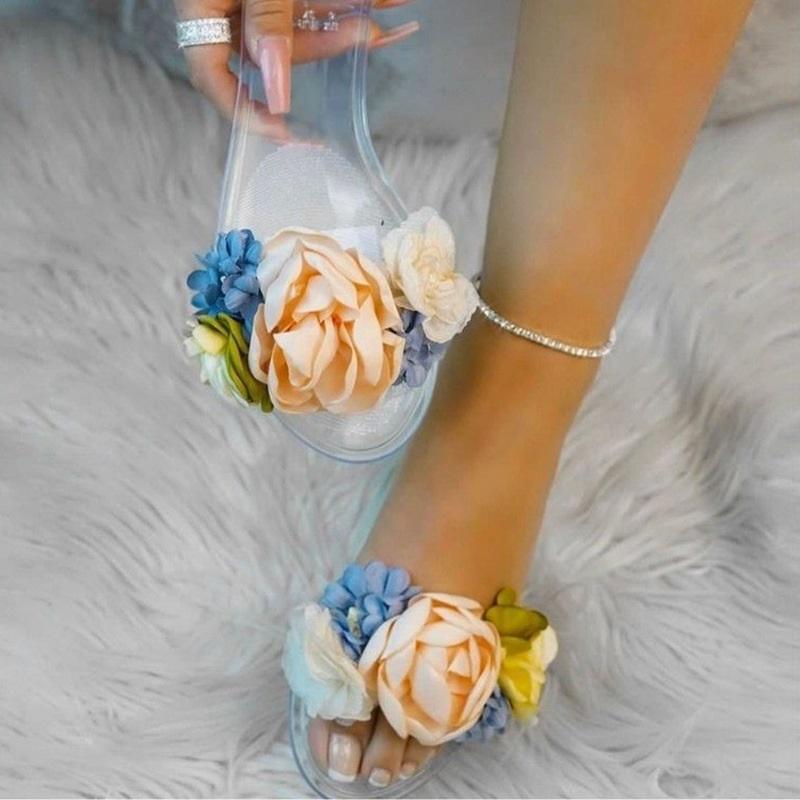 

Slippers Summer Women Flat Pvc Transparent Jelly Sandals Open Toe Flowers Ladies Shoes Clear Platform Beach Slides Big Size, As pic