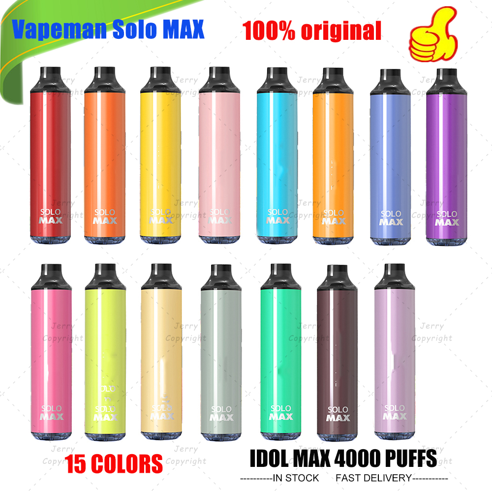 

2021 Original vapeman solo max Disaposable cigarettes Vape Pen Price 4000 puffs 12ml 5% Capacity Free 800mah Battery Deliveried 10-15days