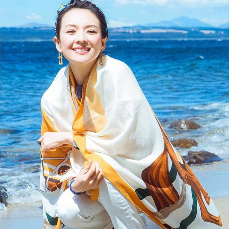 

Scarves Silk Scarf Female Summer Thin Spring And Autumn Mother With Double-sided Shawl Korean Sunshade Beach Towel Long