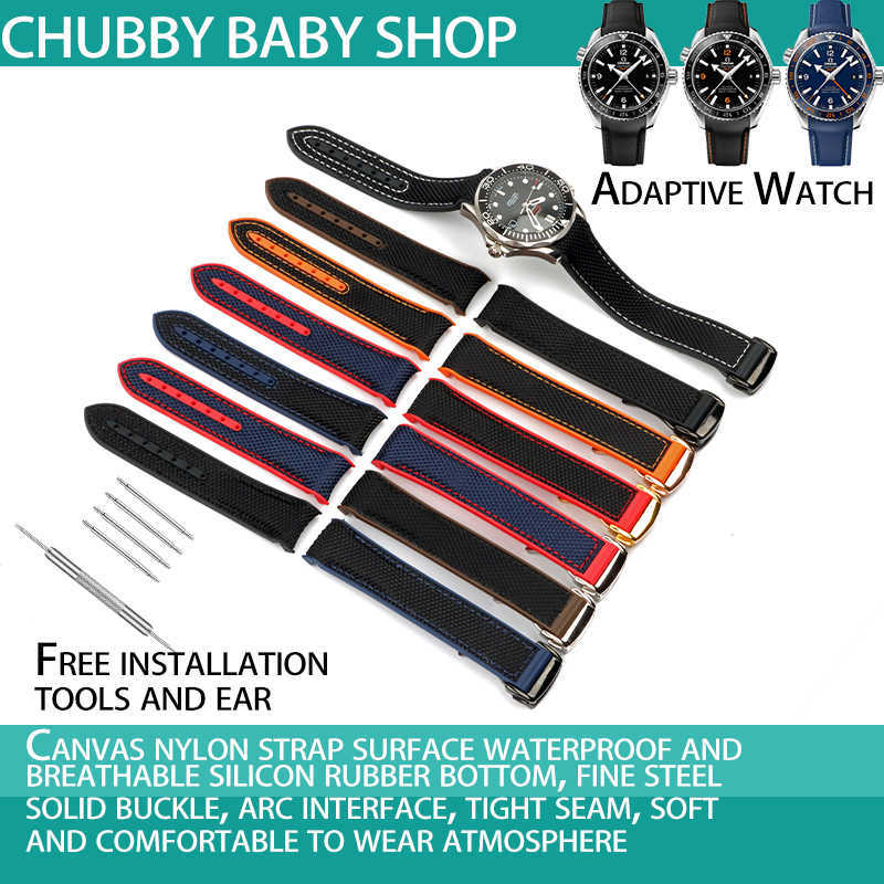 

New 20mm 22mm Rubber Silicone Back Watch Band Nylon Watchband for Omega Strap Seamaster 300 Speedmaster 8900 Planet Ocean Tools H0915