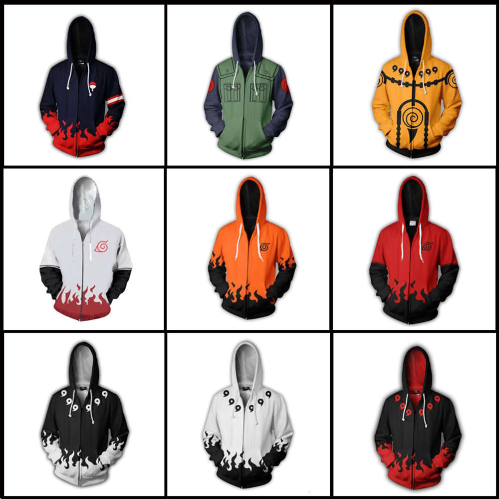 

17 Naruto series 3D animation hooded zipper cardigan Cosplay sweater, Black