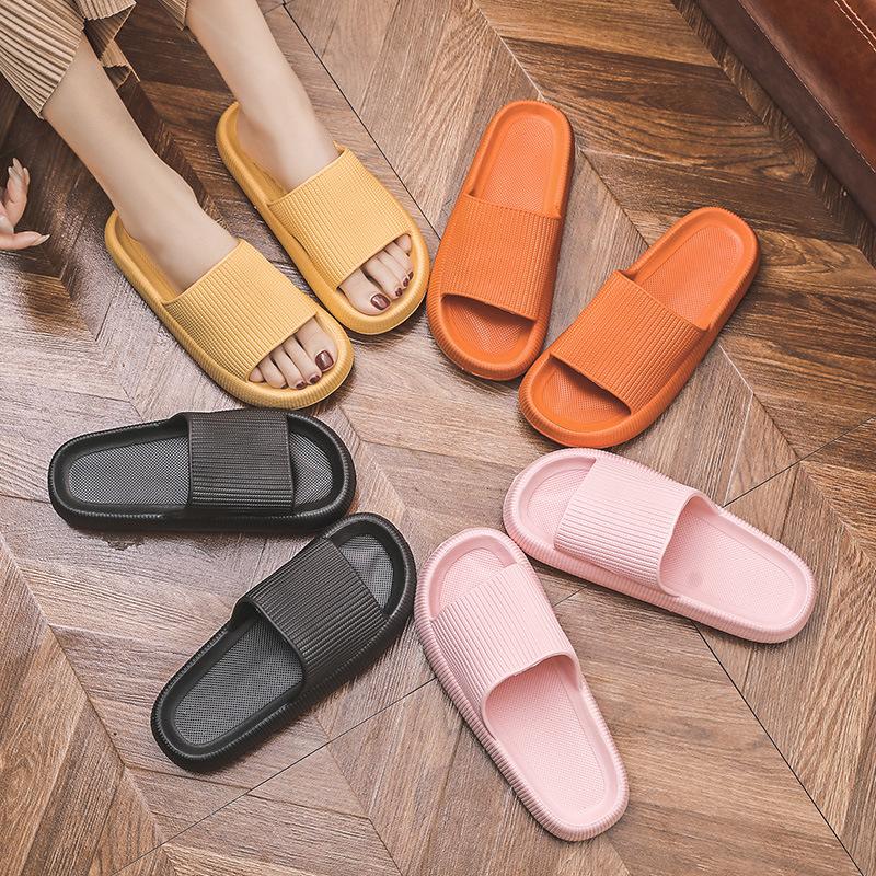 

2021 Trend Thick Sole Home Bathroom Women Slippers 4cm Heel Ladies Platform Shoes Non-slip Bedroom Solid EVA Couples Slides, Yellow