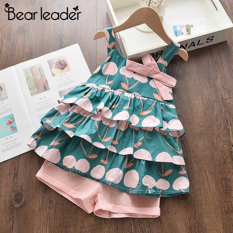 

Bear Leader Summer Girls Sets Lovely Children Clothing Suspender Bow Top Fruits Print Pattern Short Pant 2PCS Outfits Girl 3-7 Y 210708, Ay010 red
