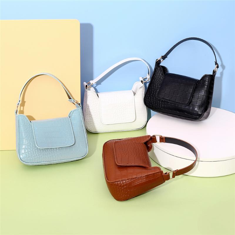 

Fashion Women Handbags Totes Alligator Pattern Top-handle Bag Female Solid Color Shoulder Phone Purse Ladies PU Leather Clutches, Black