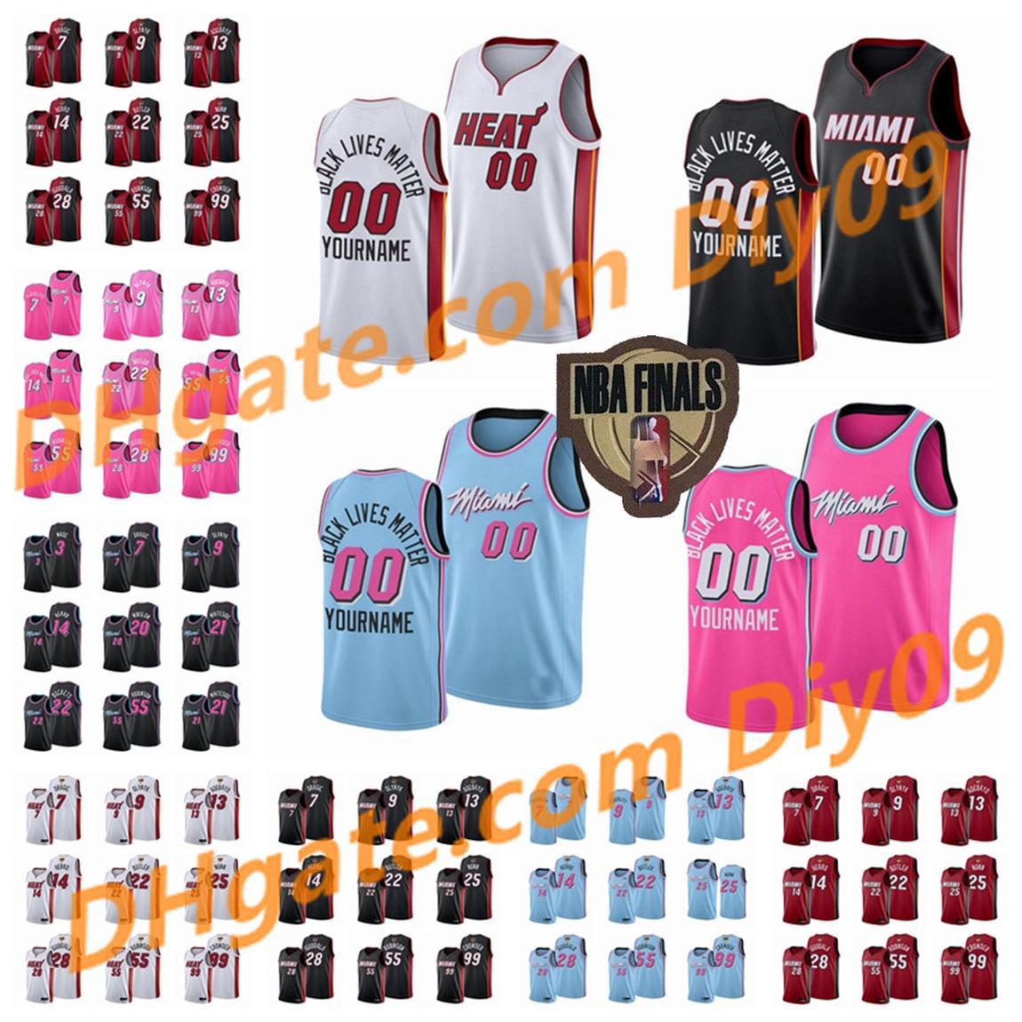 

Black Lives Matter Miami Heat Finals Wade Adebayo Herro Butler Robinson Dragic Crowder Iguodala Olynyk Hill City Mens Jersey, Black;red