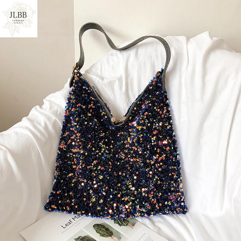 

luxury sequins women shoulder bags designer handbags fashion shiny large capacity tote messenger bag lady big purses shopper bag, Beige