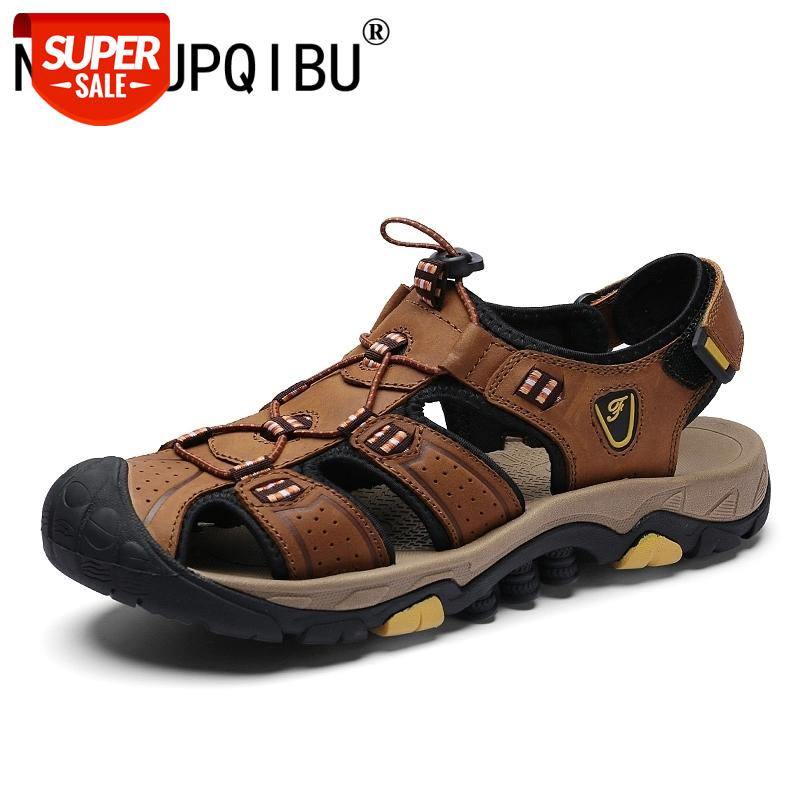 

Sandals Men Genuine Leather Men Beach Roman Sandals Brand Casual Shoes Flip Flops Slippers Sneakers Summer Shoes #C29c, Black