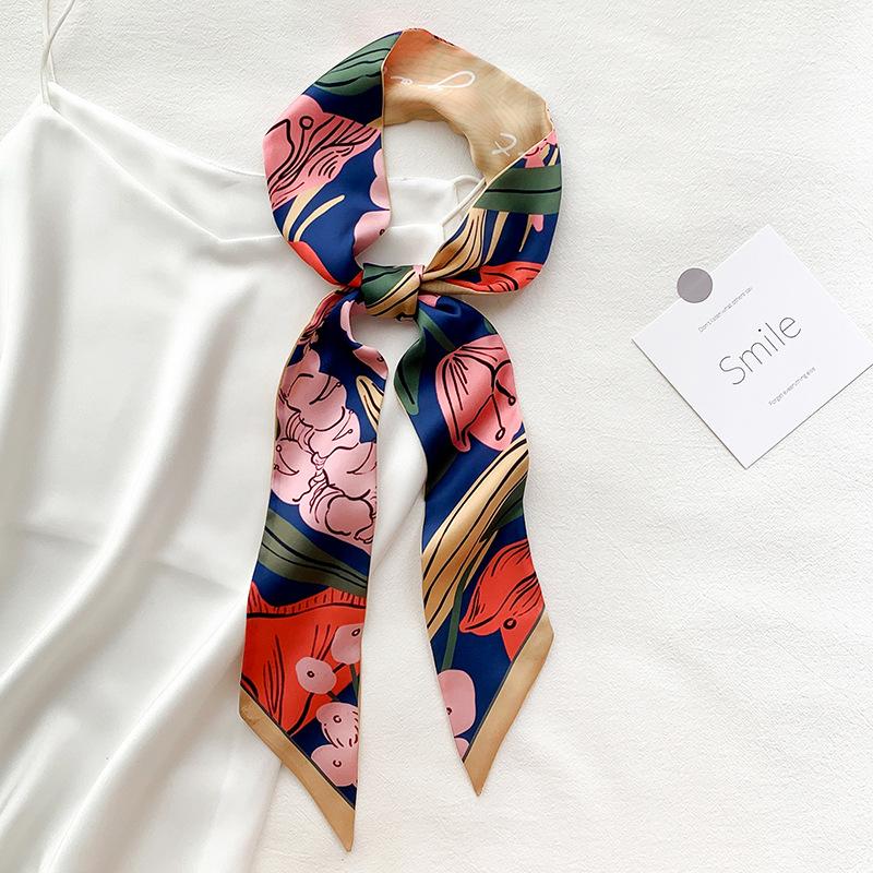 

Scarves Women Headscarves Hair Band Lovely Bag Wrist Skinny Scarf Fashion Silk Satin Girl Print Folard Shawl Summer Bandana SJ538, Blue;gray