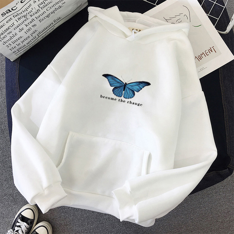 

2021 New Print Cute Butterfly Women Oversized Sweatshirt Harajuku Pink Full Sleeve Hoodie Clothes Hoody Tops Xfhc