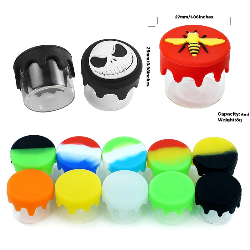 

6ml glass container Non-stick Smoking Accessories FDA food grade Silicone Jars Dab Wax glasses box oil jar holder for vaporizer vape dabs tool storage