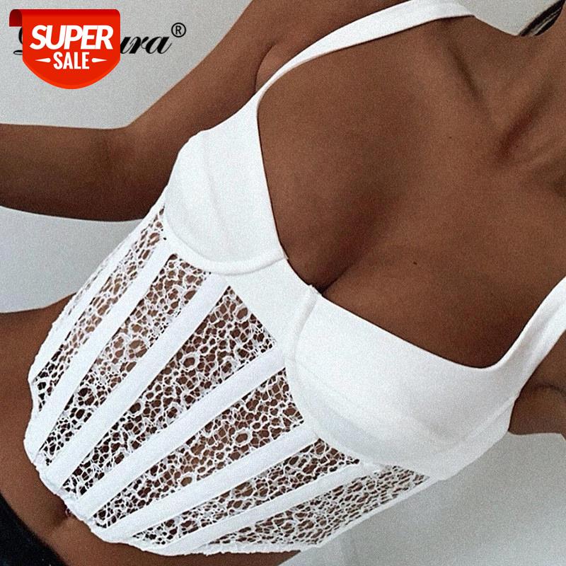 

Dulzura Lace Patchwork Women Corset Top Tube Crops Bustier Strap See Through Sheer Bodycon Sexy Streetwear Party Elegant Club #J93C, White