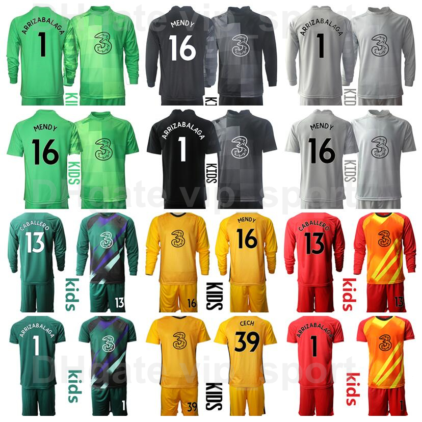 

Goalie Youth Edouard Mendy Jersey 16 Set Soccer Goalkeeper GK Long Sleeve Kids 1 Kepa Arrizabalaga 13 Willy Caballero 31 Robert Green Football Shirt Kits QieErXi, Kids grey