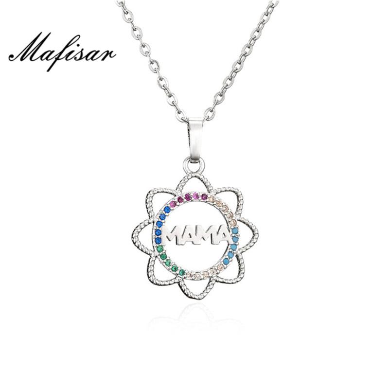 

Pendant Necklaces Mafisar 2021 Elegant Mother's Day Gift MaMa Letter Name Sunflower Chain Copper Cubic Zirconia Jewelry For Mom