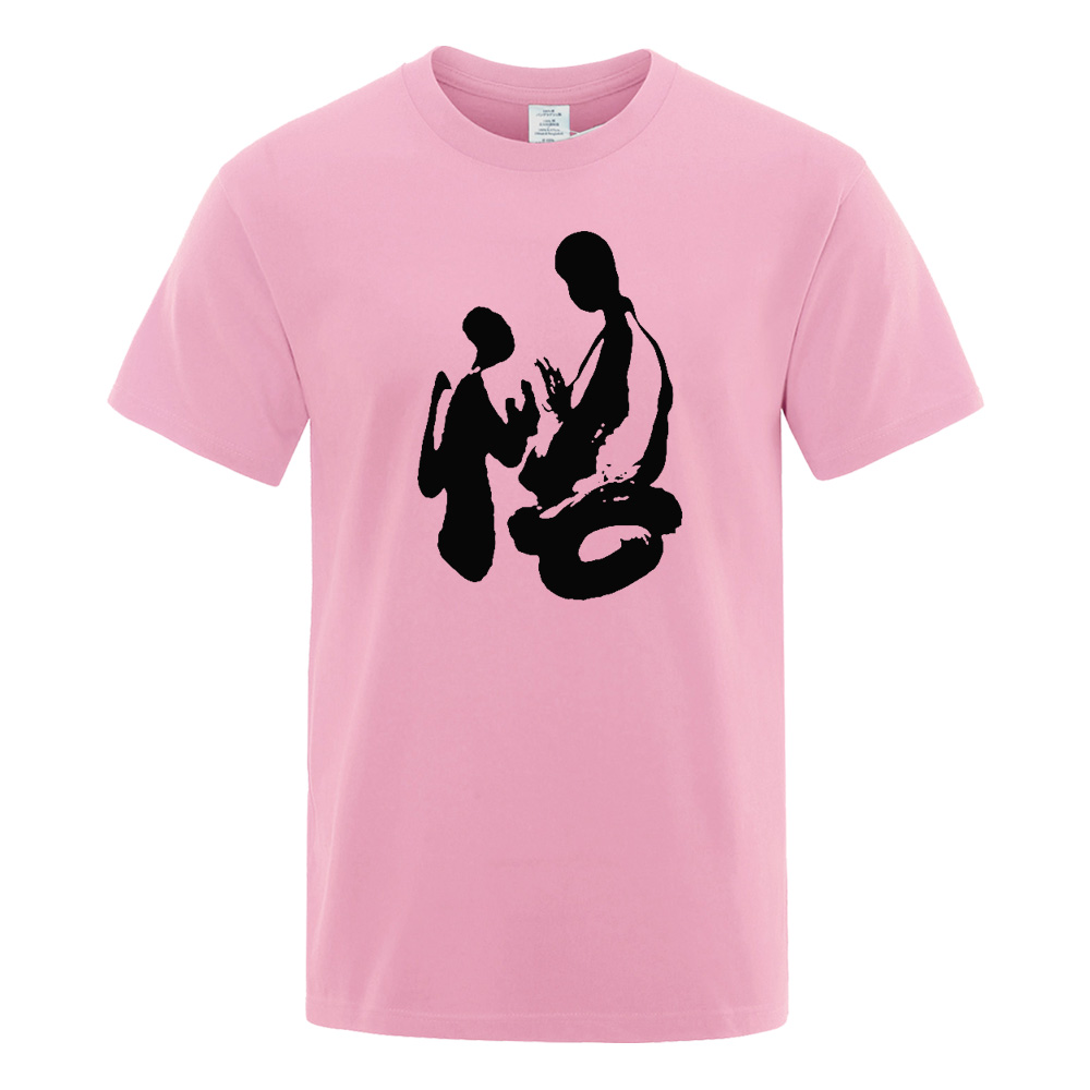 

YUANQISHUN Boutique Men T Shirt Chinese Calligraphy "Enlightenment" Word Printing Tshirt Summer Fashion Chinia Style Men' Casual Cotton Tee 0200-A, Pink