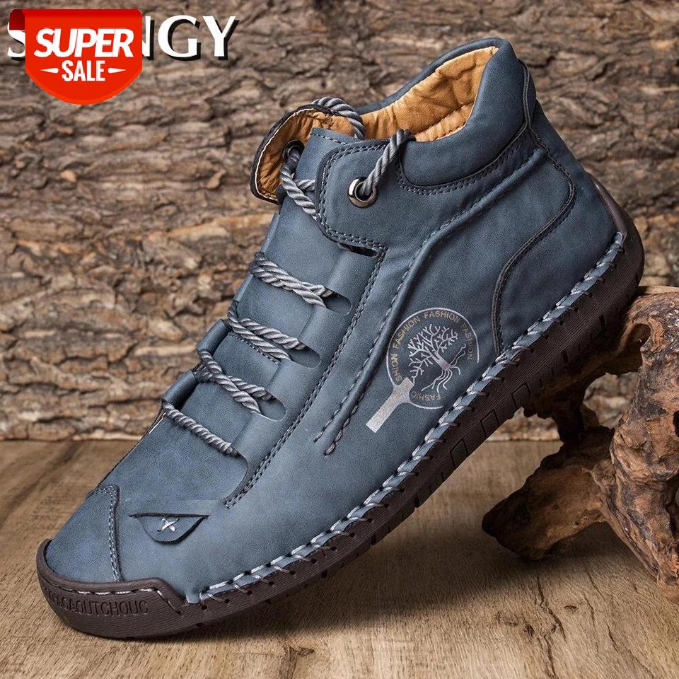 

2020 Men Shoes Autumn Non Slip Comfy Ankle Boots Hand Stitching Casual Men Loafers Soft Sole Breathable Flats Shoes Female Boots #NE5d