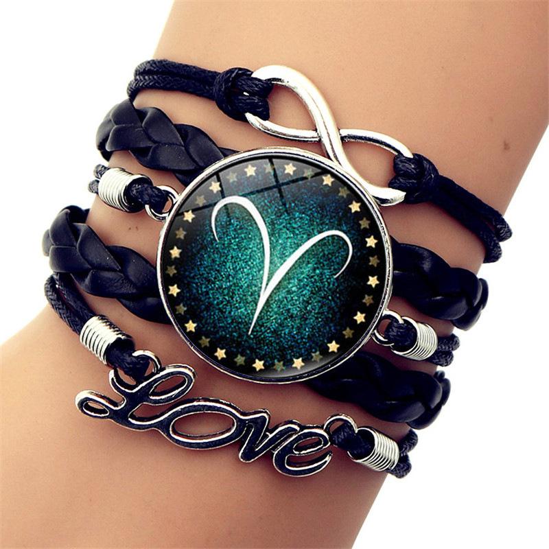 

Charm Bracelets Twelve Constellation Time Gemstone Bracelet Retro Multi-Layer Woven Couple For Women And Men, Golden;silver