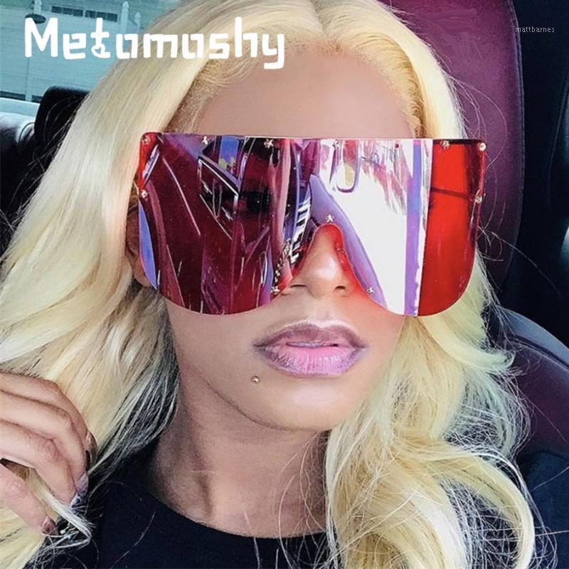 

Sunglasses 2021 Oversized Women Brown Gradient Fashion Rimless Metal Female Shades Anti-UV Goggles Luxury Star Designer Eyewear