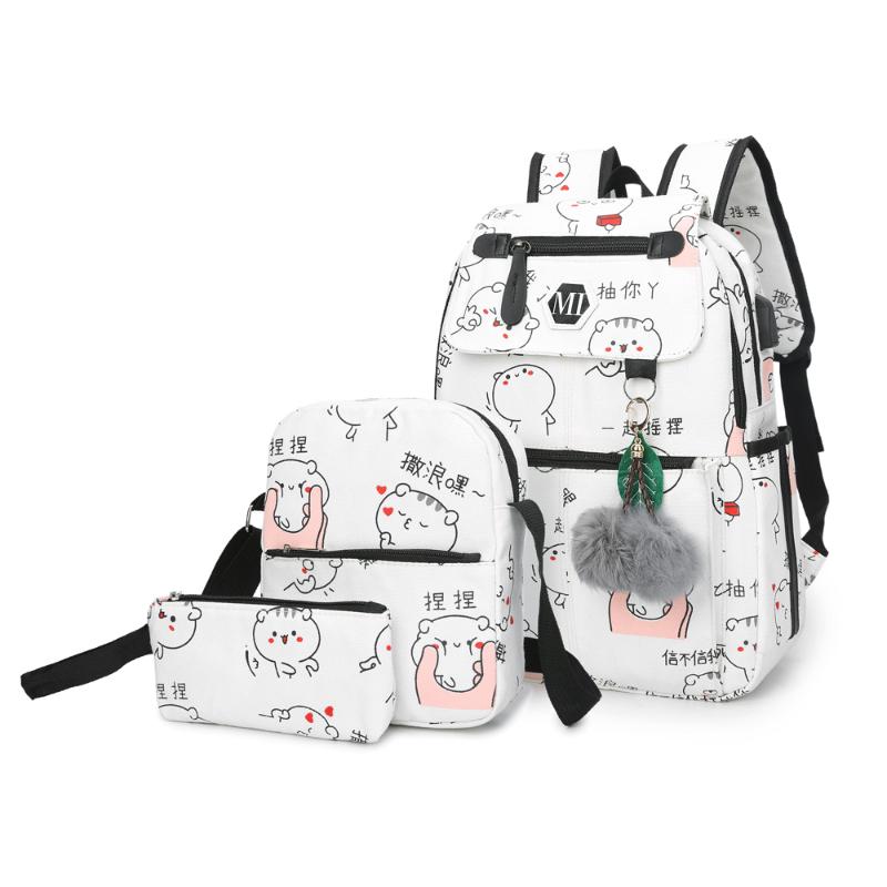 

School Bags Charging Canvas Backpack 3 Pcs/set Women Backpacks Schoolbag For Teenagers Man Student Book Bag Boys Satchel