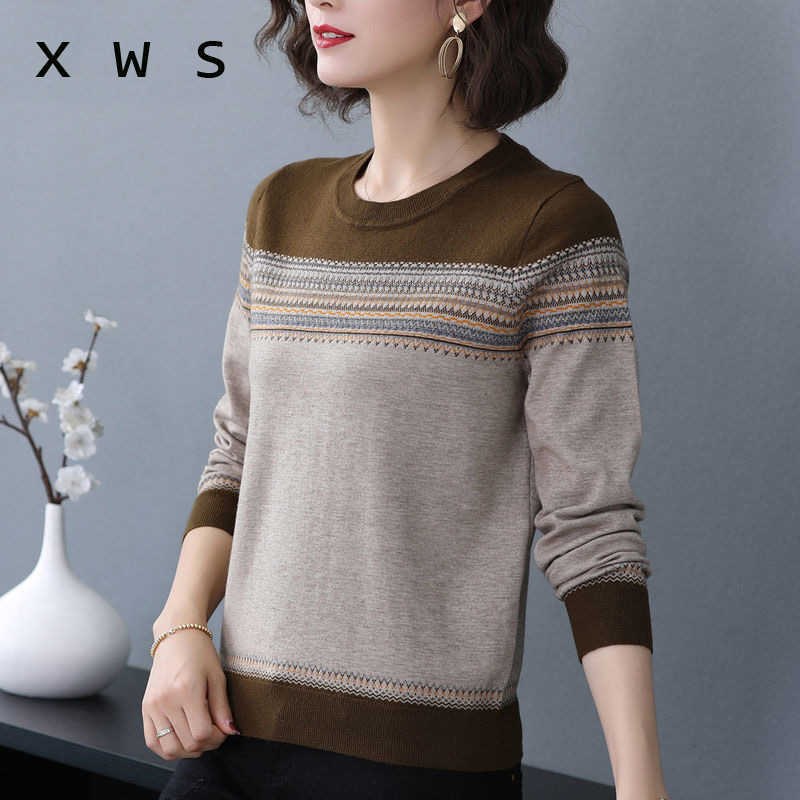 

casual basic autumn winter vintage Sweater Women long sleeve Soft Knit sweater Pullovers stripe female Jumper top jersey mujer 210604, Gray