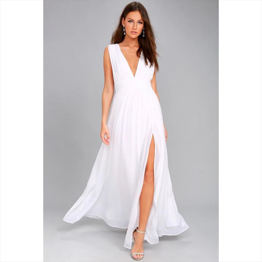 

solid fall sleeveless deep women dress v neck backless vintage long boho party cocktail casual loose beach white bodycon, Black;gray
