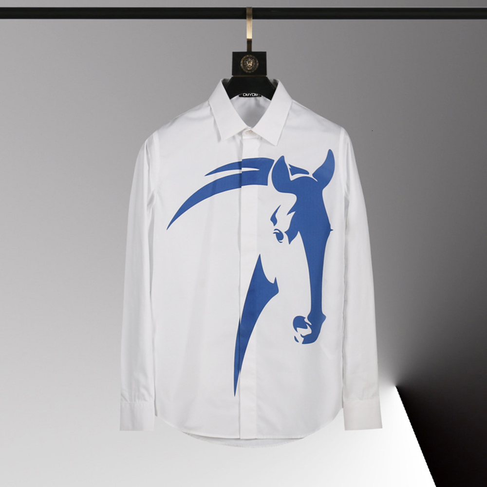 

2021 New Algodo Gold-fit Com Impresso Cavalo Camisa Masculina Vestido De Alta Qualidade Magro Ajuste Camisas Casuais Dy2525 Qwzc, White